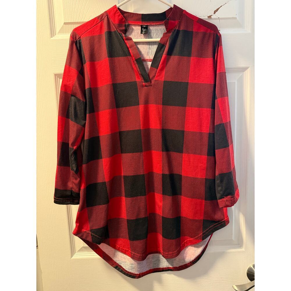 St. Jubileens Women 3/4 Sleeve Plaid Shirt Size L - Picture 2 of 5